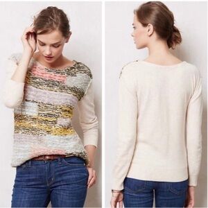 Anthropologie MOTH Cotton-Blend Marled Cream Sweater Size Small
